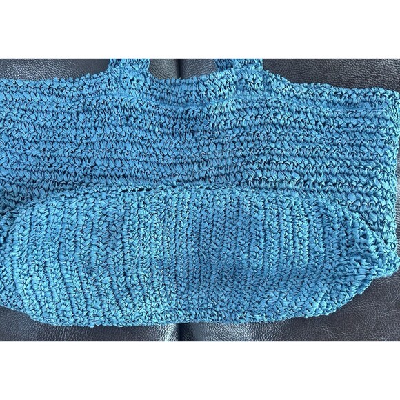 Rotate Birger Christensen Neeti Embroidered Logo Raffia Tote Shopping Bag Blue - Picture 5 of 7